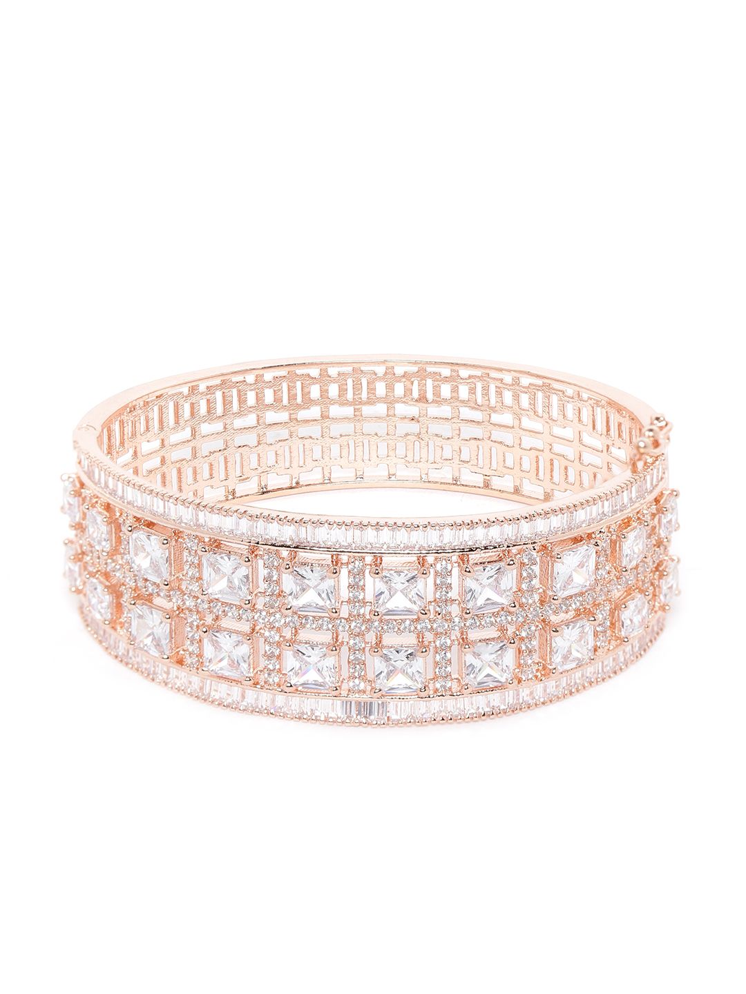 JEWELS GEHNA Rose Gold-Plated Handcrafted AD-Studded Bangle-Style Bracelet Price in India