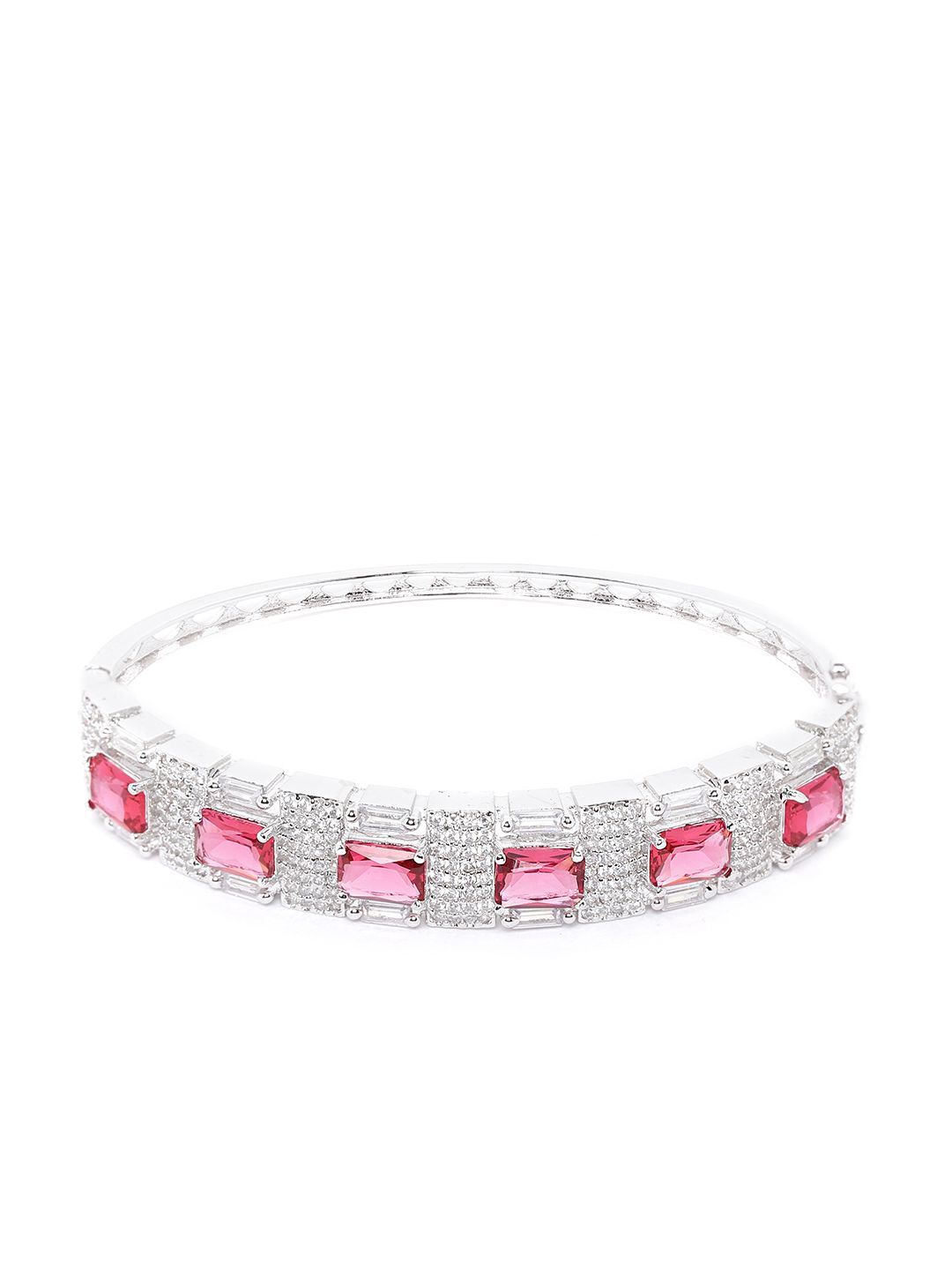 JEWELS GEHNA Magenta Silver-Plated AD-Studded Handcrafted Bangle-Style Bracelet Price in India