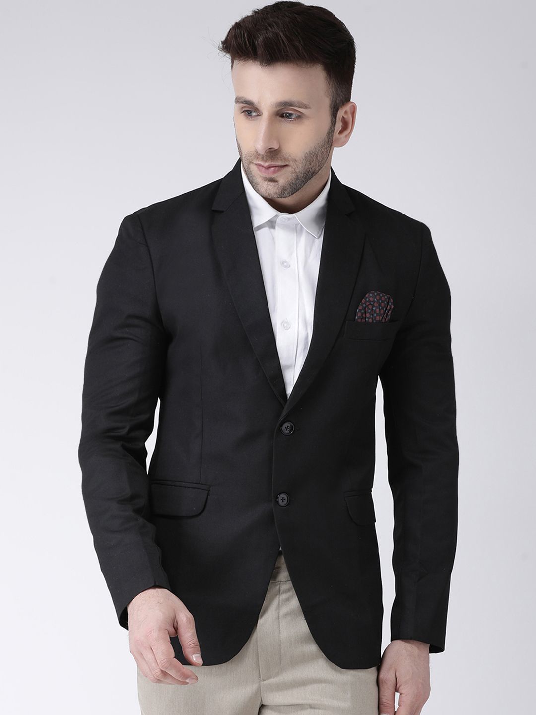 Hangup Men Black Solid Single Breasted Blazer