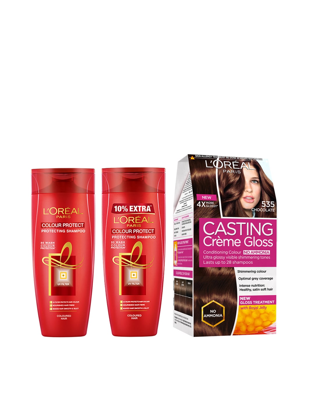 L'Oreal Paris Pack of 2 Colour Protect Shampoo & Casting Creme Gloss Hair- Color Chocolate Price in India