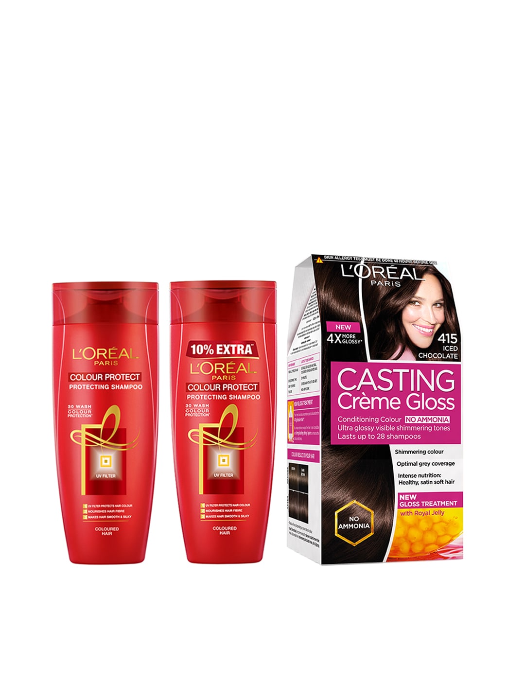 L'Oreal Paris Pack of 2 Colour Protect Shampoo & Casting Creme Gloss Hair Color Chocolate Price in India