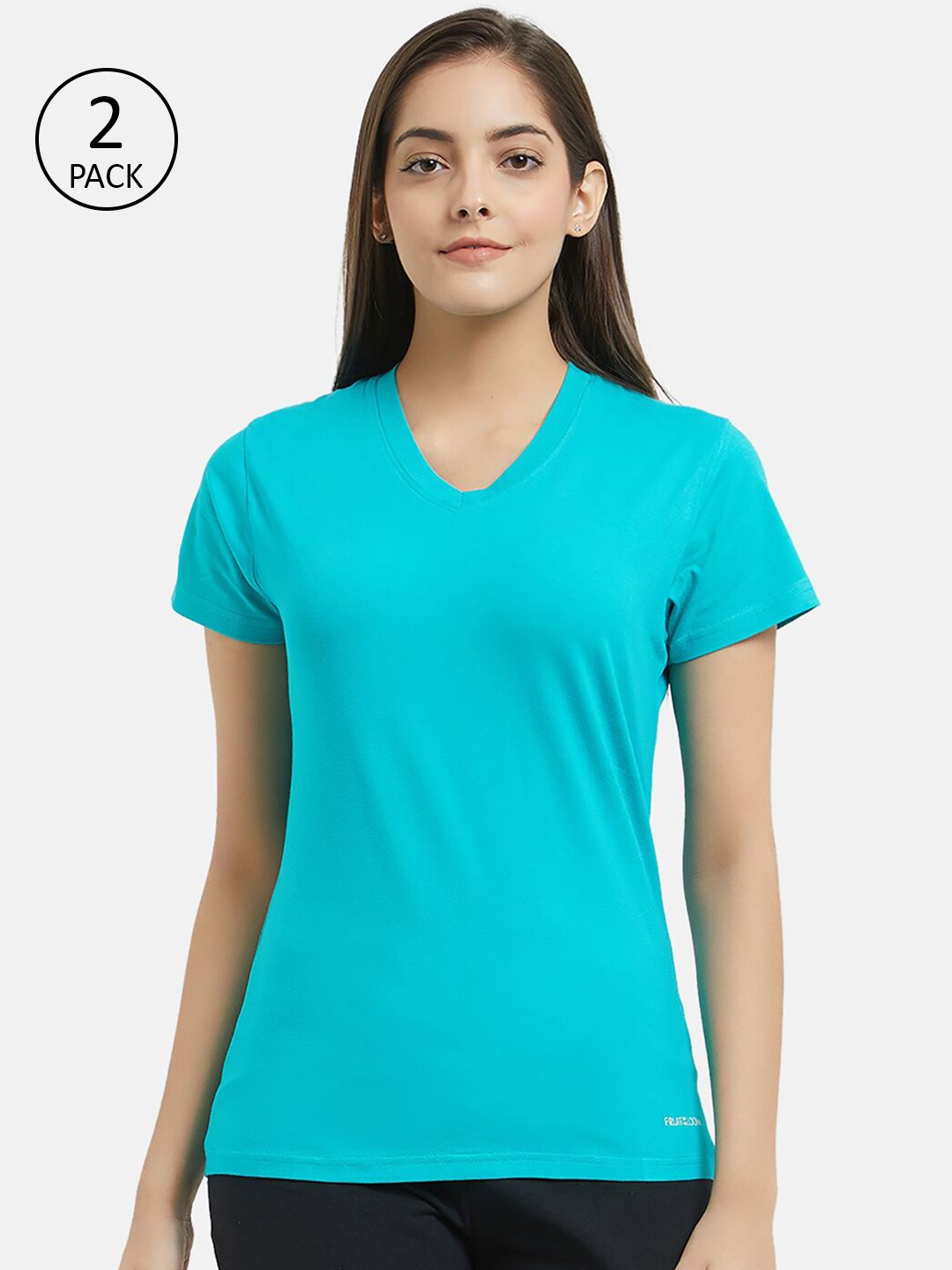 Fruit of the loom Women Pack of 2 Solid V-Neck Lounge T-shirts Price in India
