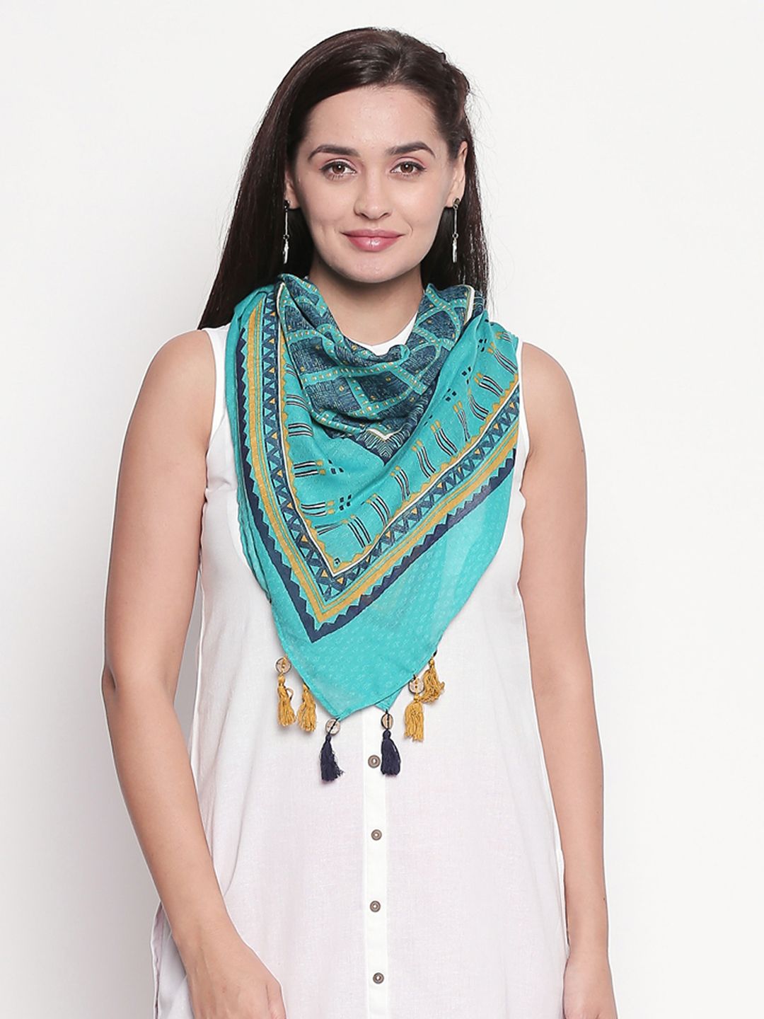 RANGMANCH BY PANTALOONS Women Turquoise Blue & Blue Printed Stole Price in India