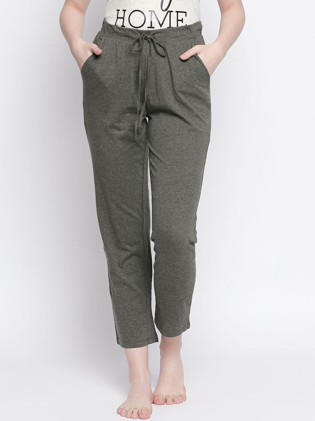 Dreamz by Pantaloons Women Olive Green Solid Lounge Pants Price in India