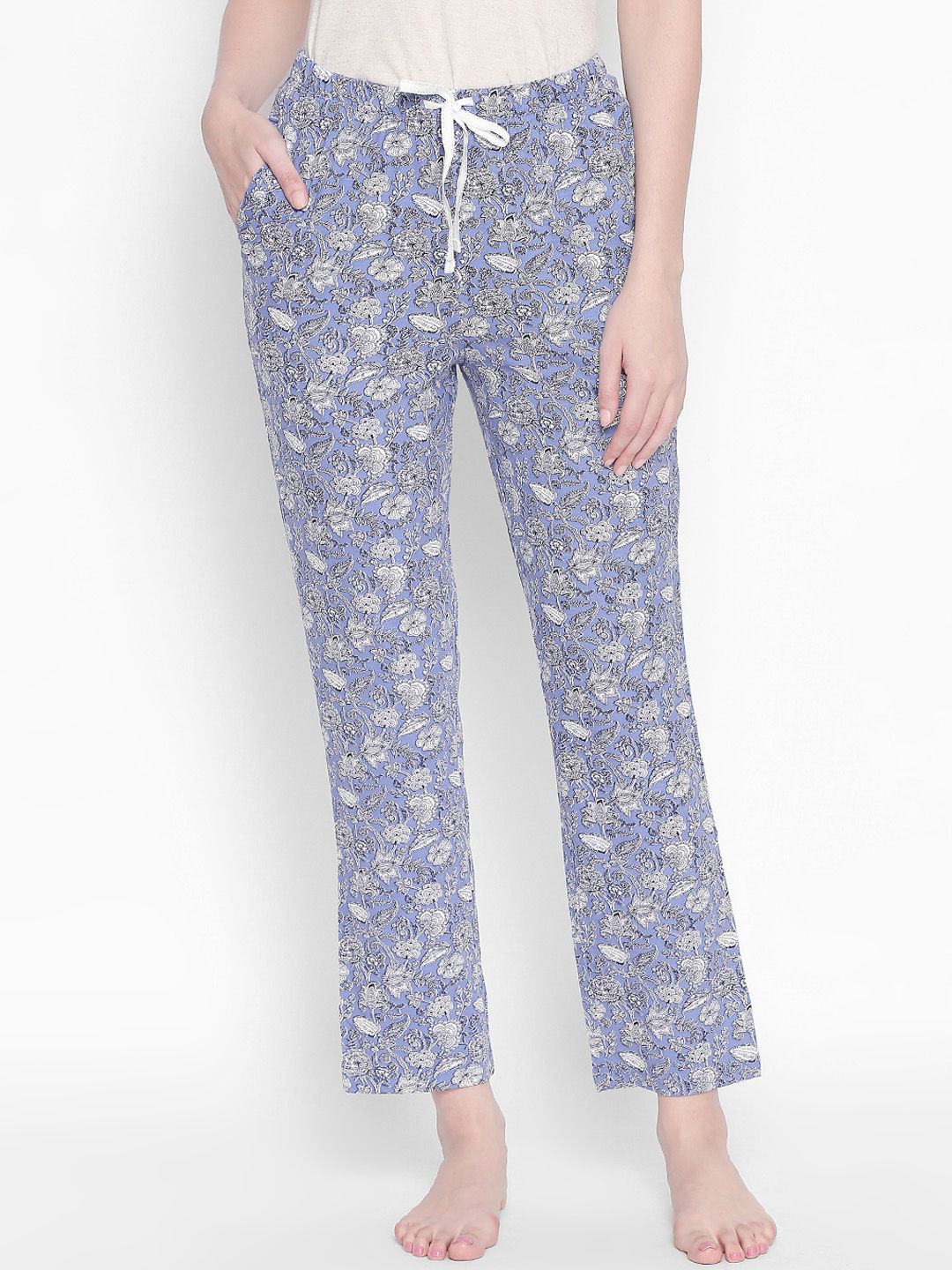 Dreamz by Pantaloons Women Blue & White Printed Lounge Pants Price in India