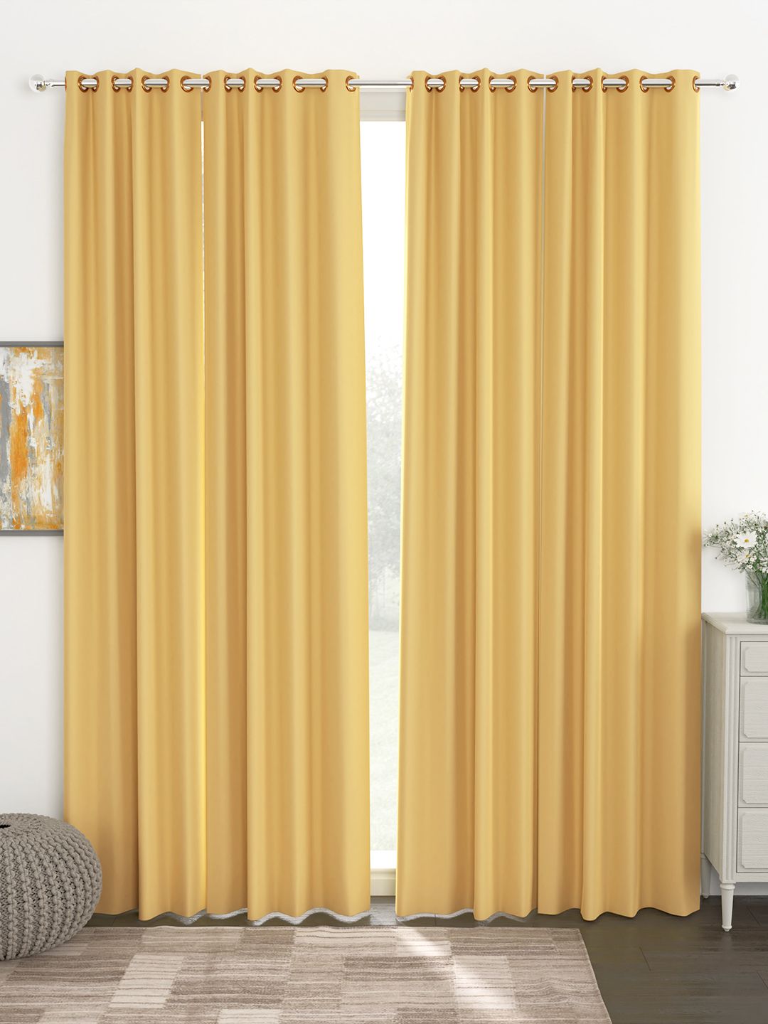 Story@Home Faux Silk Solid 300GSM Cream Room Darkening Blackout Door Curtain - Set of 4 Price in India