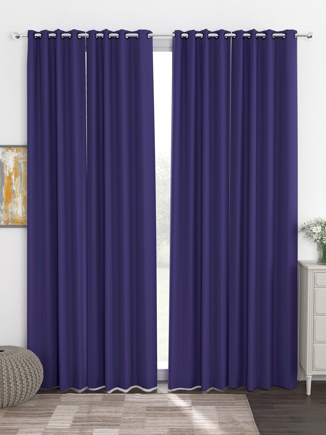 Story@Home Faux Silk Solid 300GSM Violet Room Darkening Blackout Door Curtain - Set of 4 Price in India