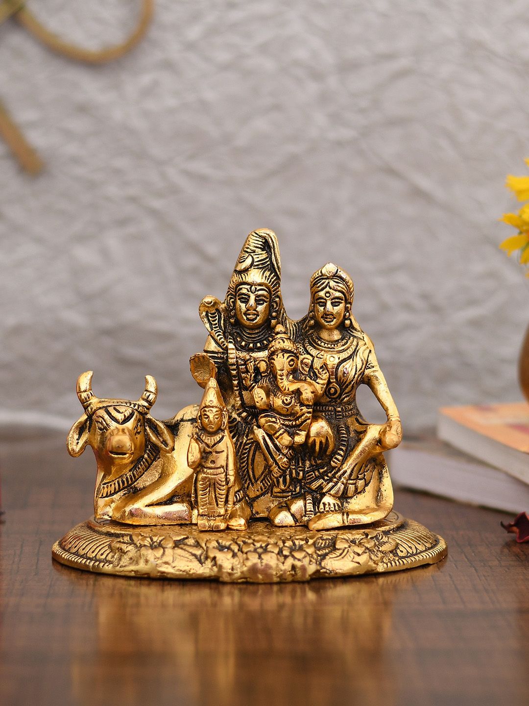 CraftVatika Gold-Toned Handcrafted Shiva Parvati Ganesh Idol Price in India