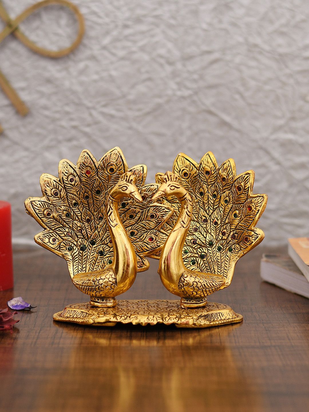 CraftVatika Gold-Toned Love Pair Of Peacock Bird Couple Showpiece Price in India