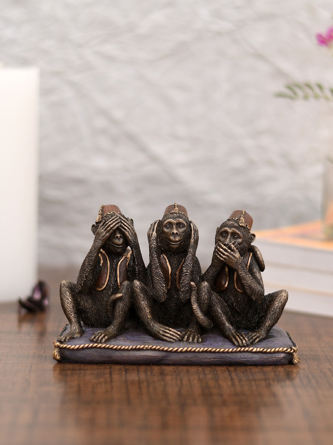 CraftVatika Black & Brown Mahatma Gandhi Three Wise Monkey Showpiece Price in India