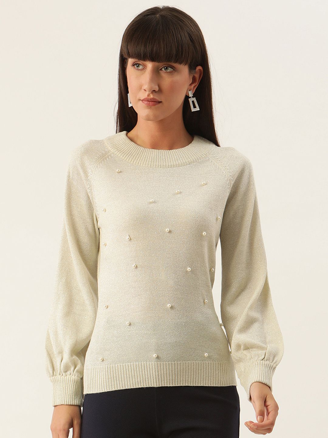 ZOELLA Women Off-White Solid Pullover Sweater Price in India
