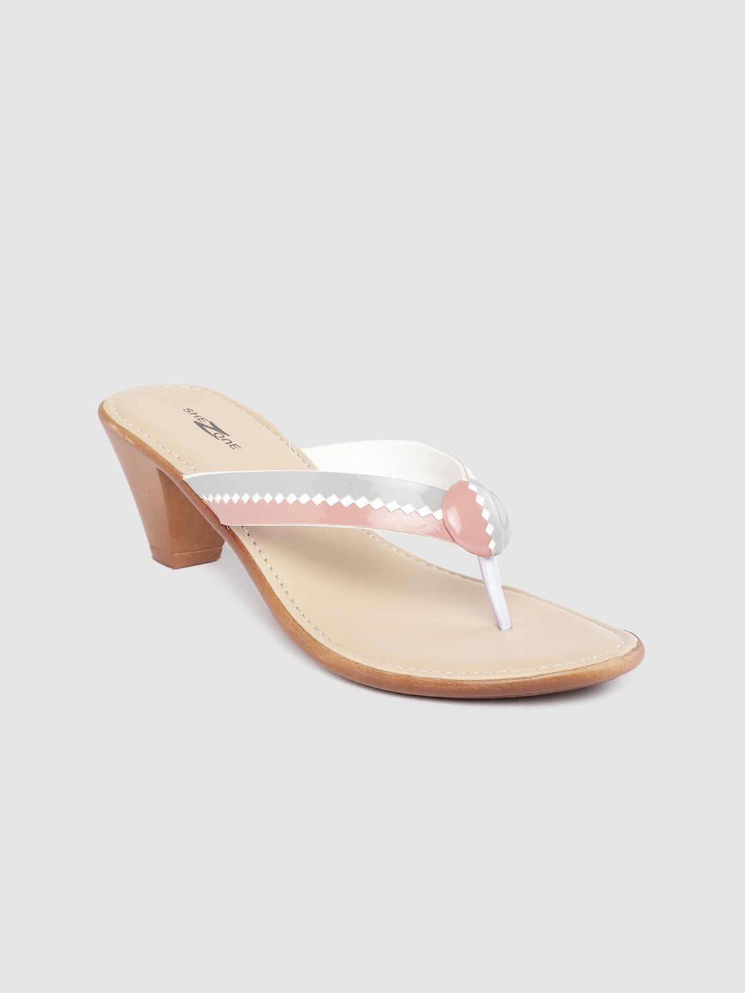 Shezone Women Dusty Pink & Grey Colourblocked Heels Price in India