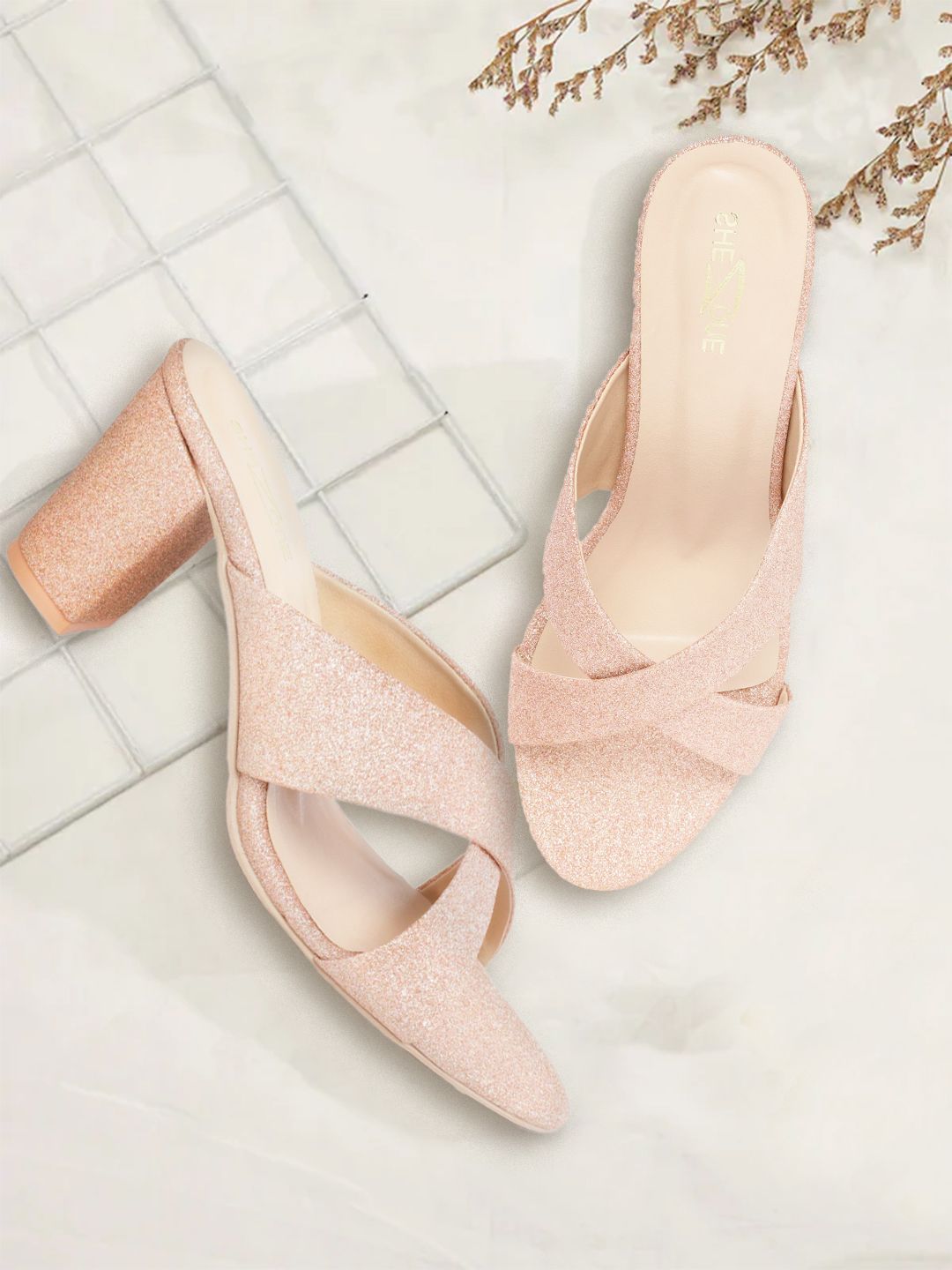 Shezone Women Rose Gold-Toned Shimmer Heels Price in India