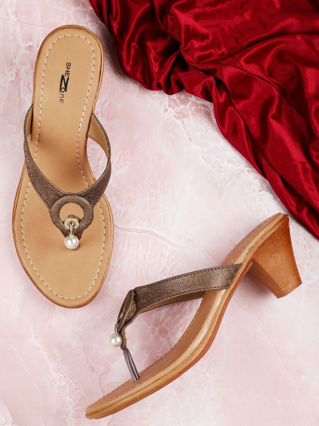 Shezone Women Brown Textured Heels Price in India