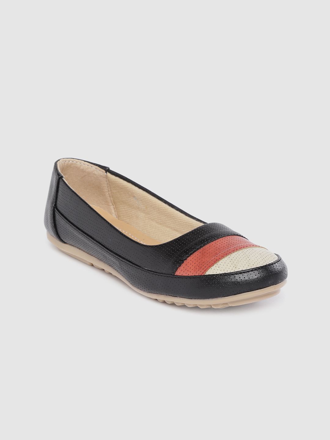 Shezone Women Black & Rust Red Colourblocked & Textured Ballerinas Price in India