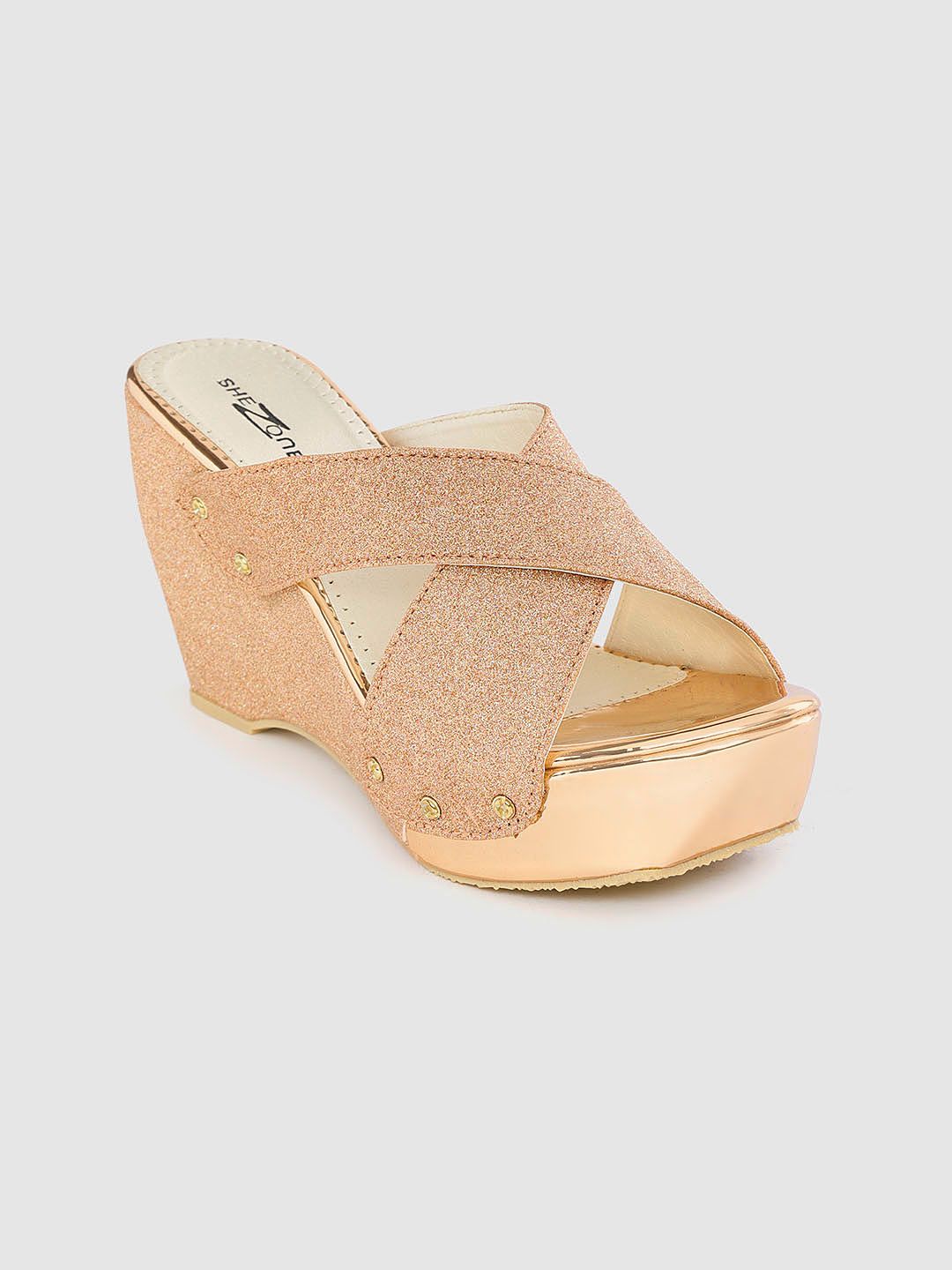 Shezone Women Rose Gold-Toned Shimmer Heels Price in India