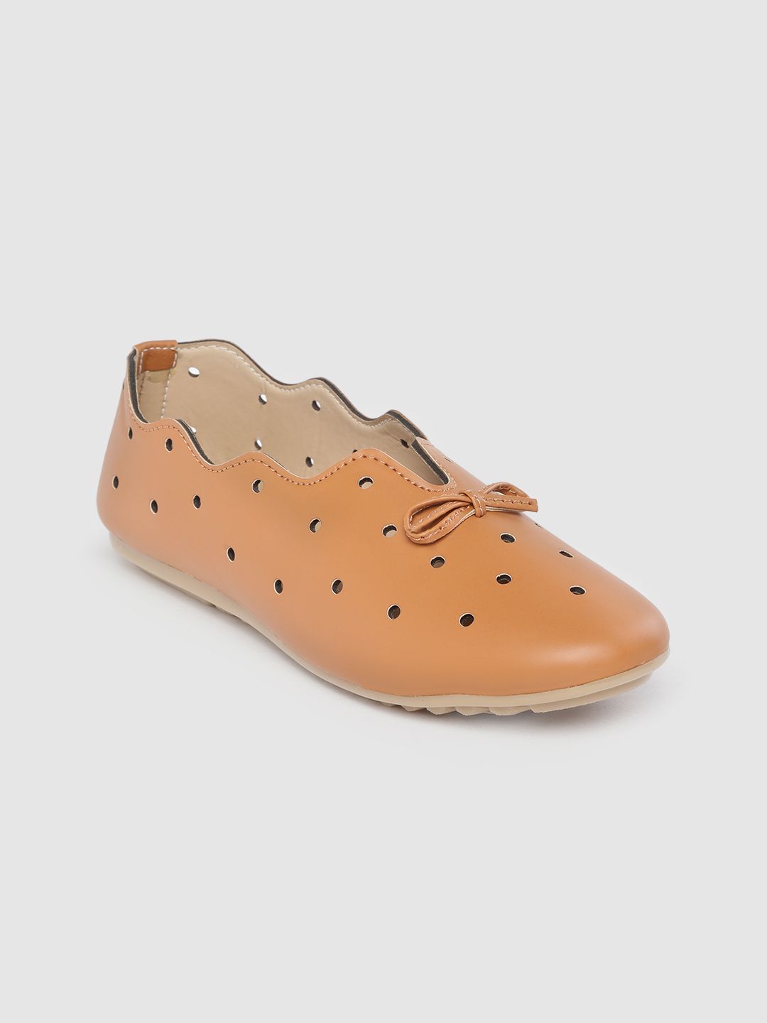 Shezone Women Tan Brown Laser Cut Slip-Ons Price in India