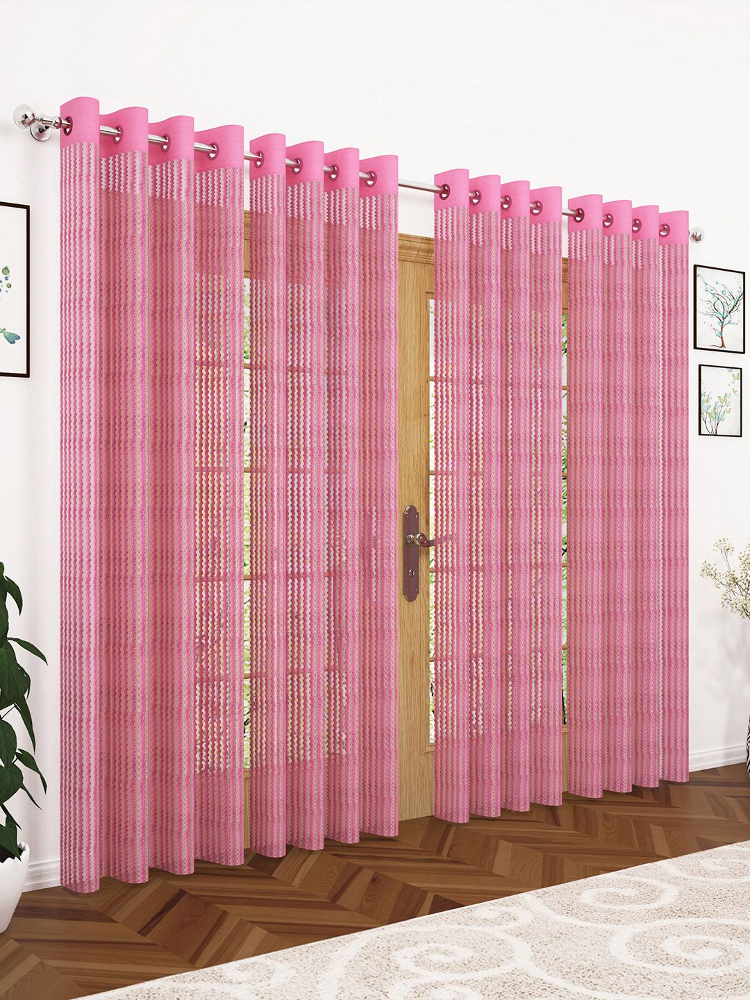 Story@home Pink Set of 4 200GSM Sheer Semi Door Curtains Price in India