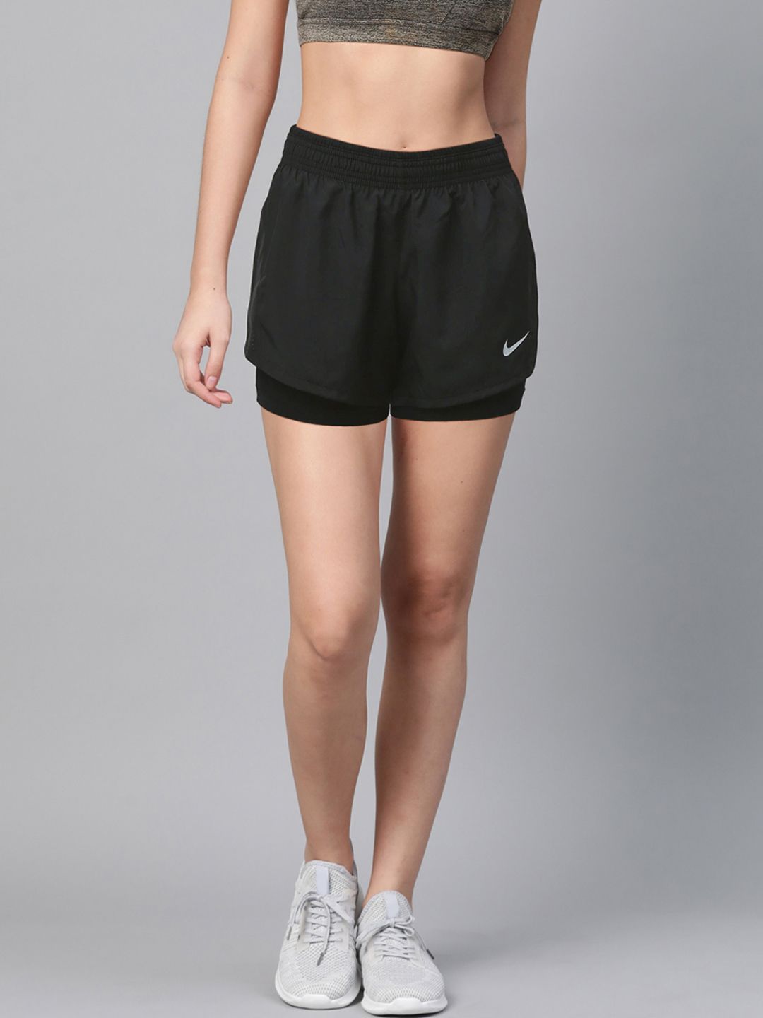 Nike Women Black 2-In-1 Solid Dri-Fit Running Shorts Price in India