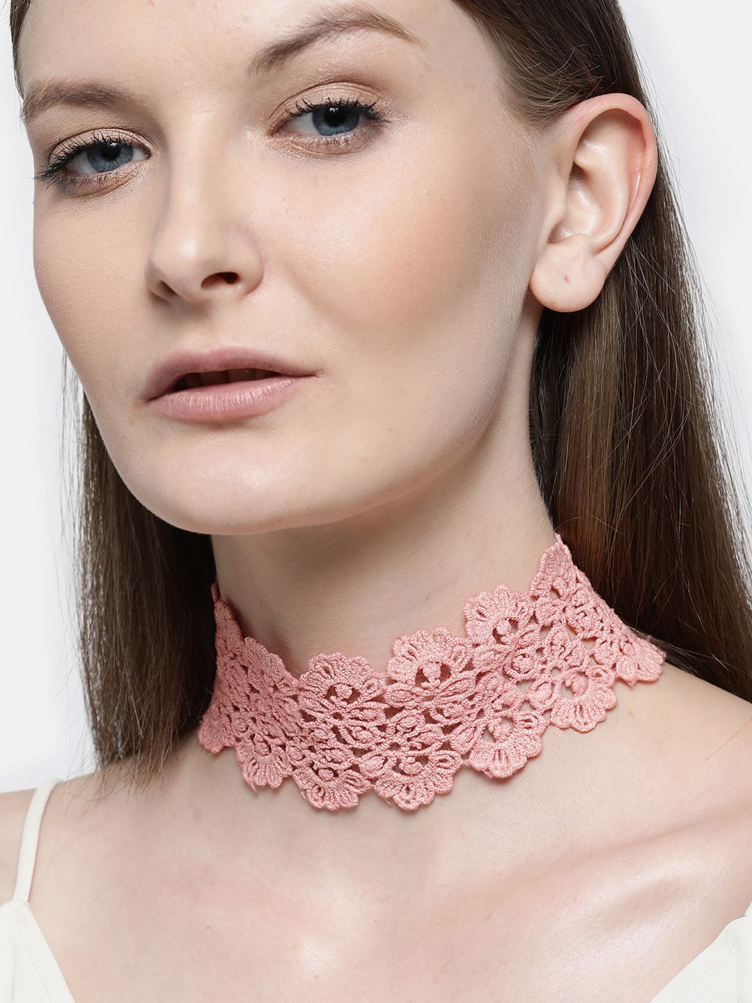 Blueberry Pink Gold-Plated Floral Lace Handcrafted choker necklace Price in India