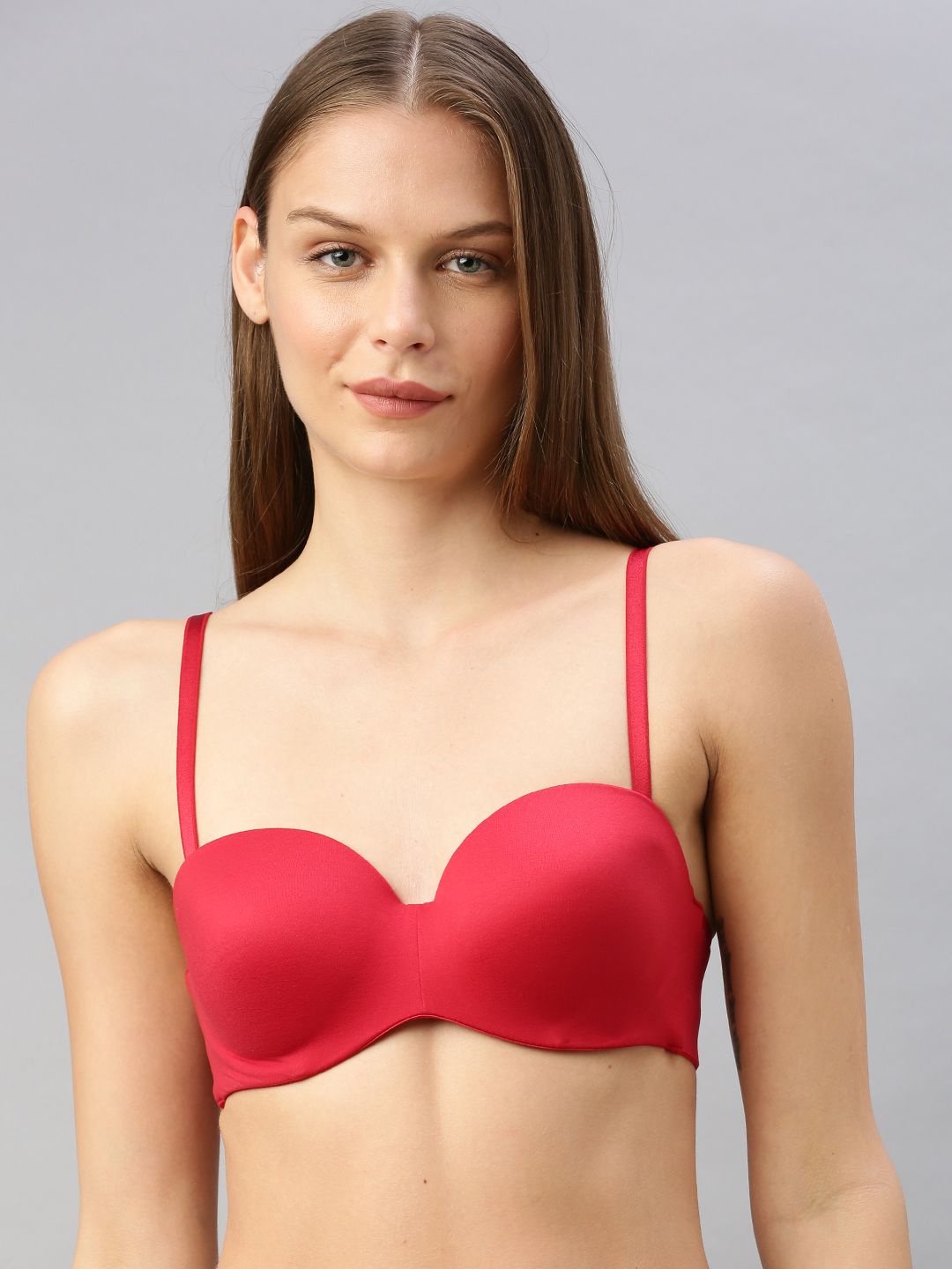 Van Heusen Red Solid Underwired Lightly Padded Multiway Bandeau Bra 33006 Price in India