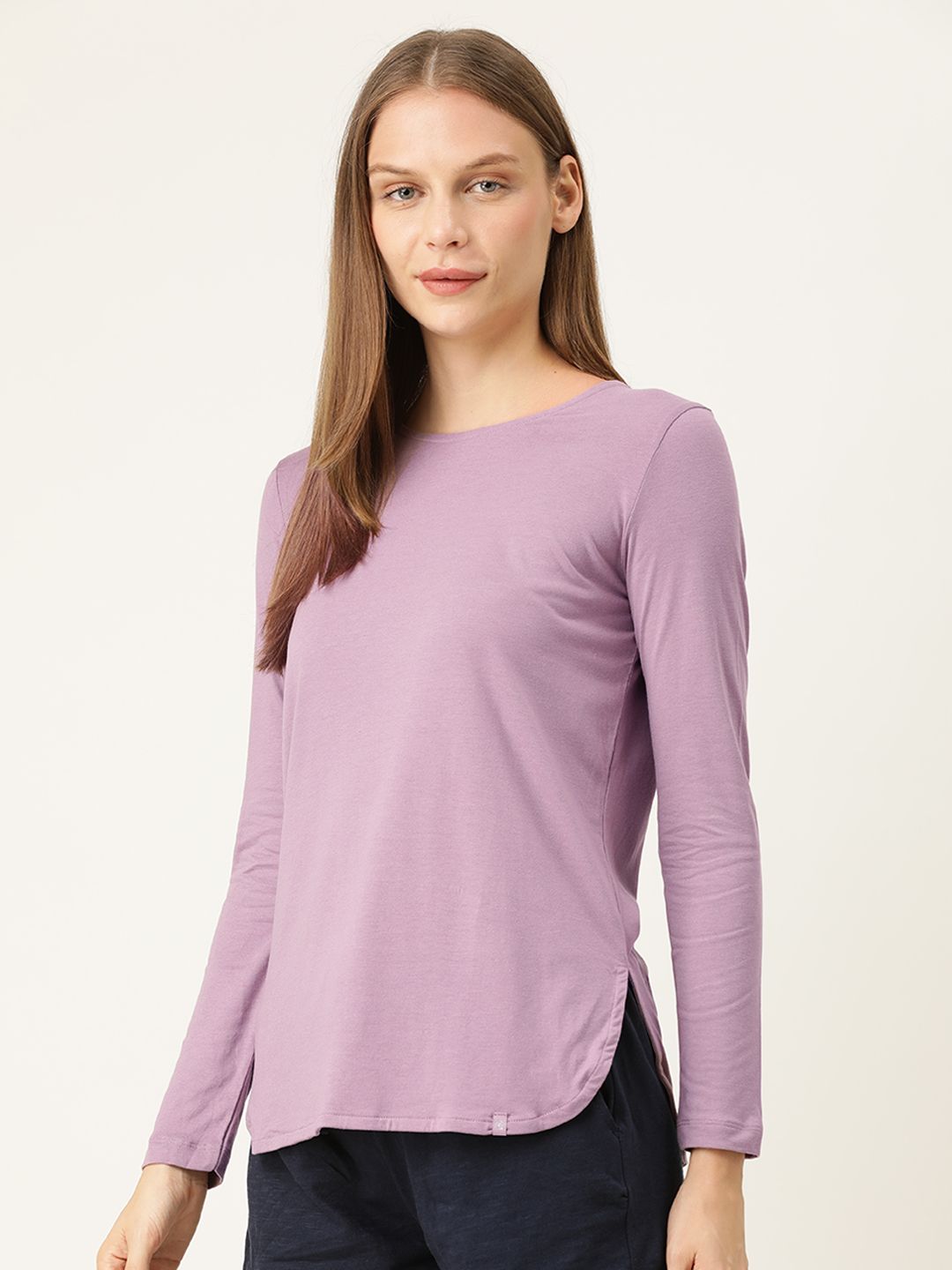 Jockey Women Mauve Solid Round Neck Lounge T-shirt Price in India