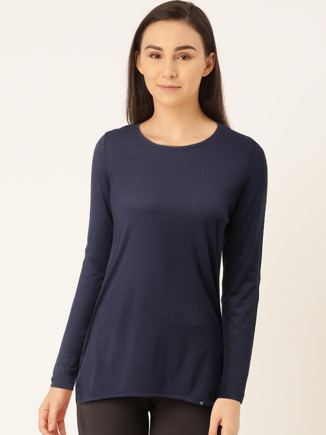 Jockey Women Navy Blue Solid Round Neck Lounge T-shirt Price in India