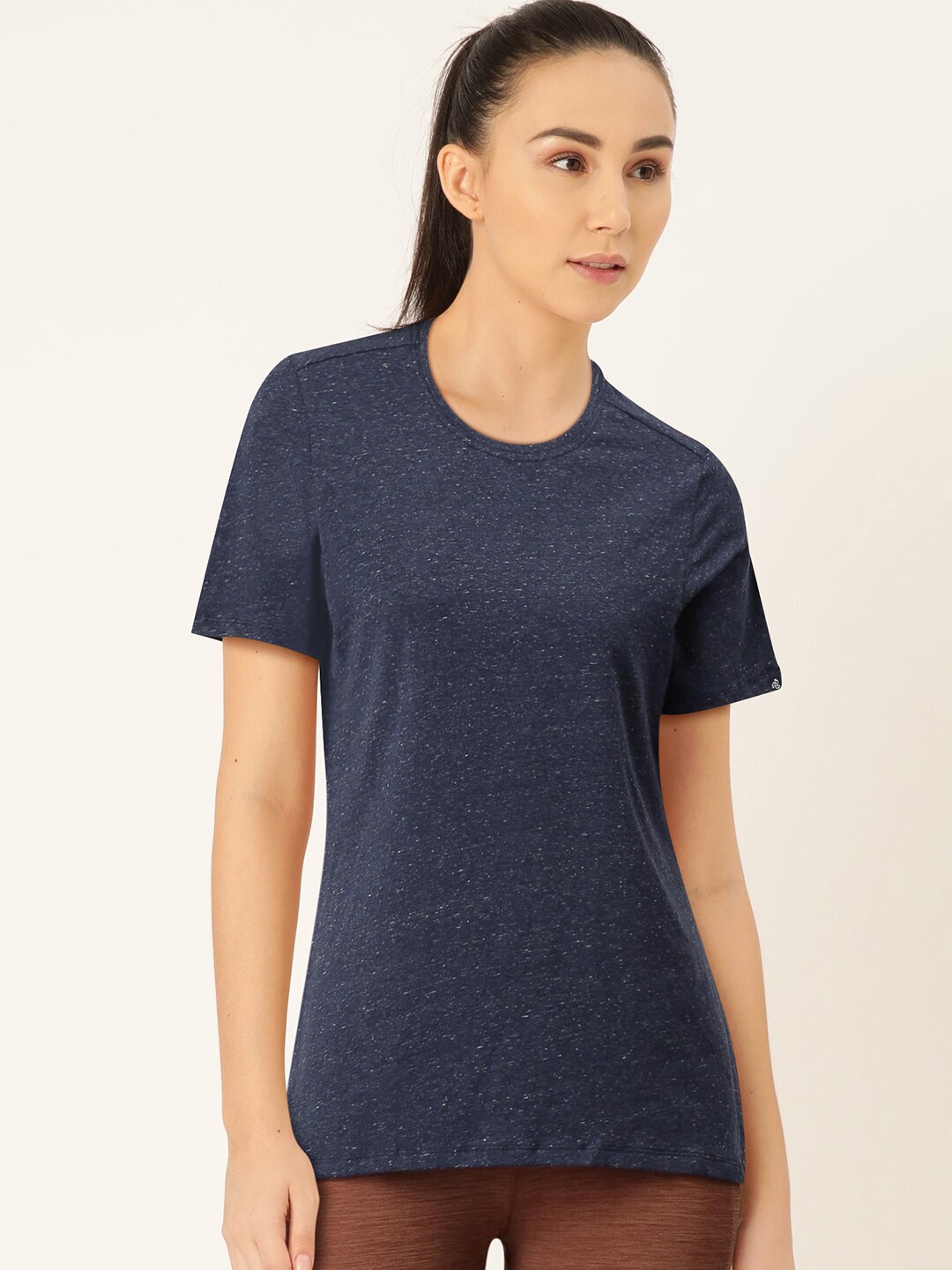 Jockey Women Navy Blue Solid Round Neck T-shirt Price in India