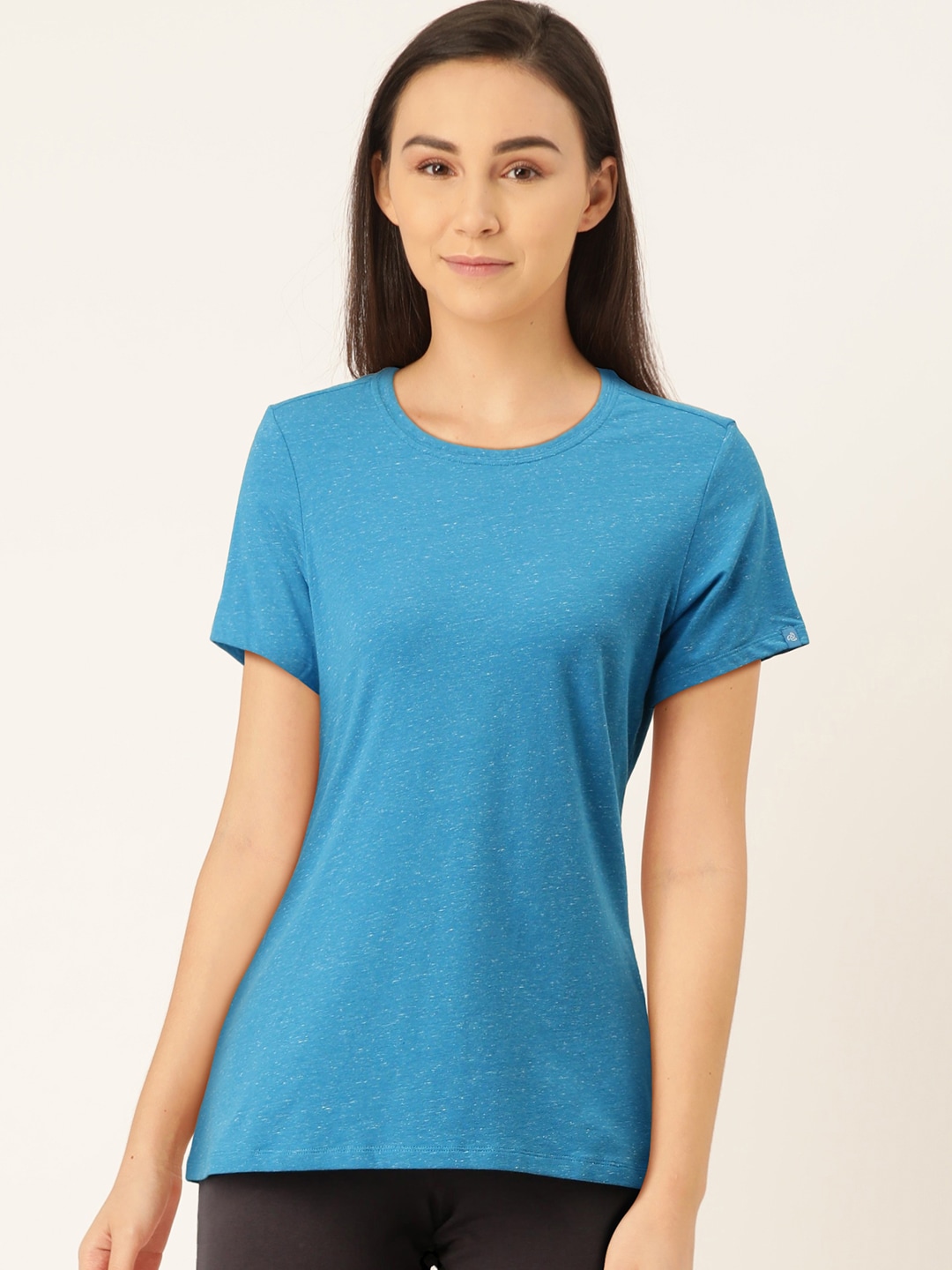 Jockey Women Blue Solid Comfort Fit Lounge T-shirt Price in India