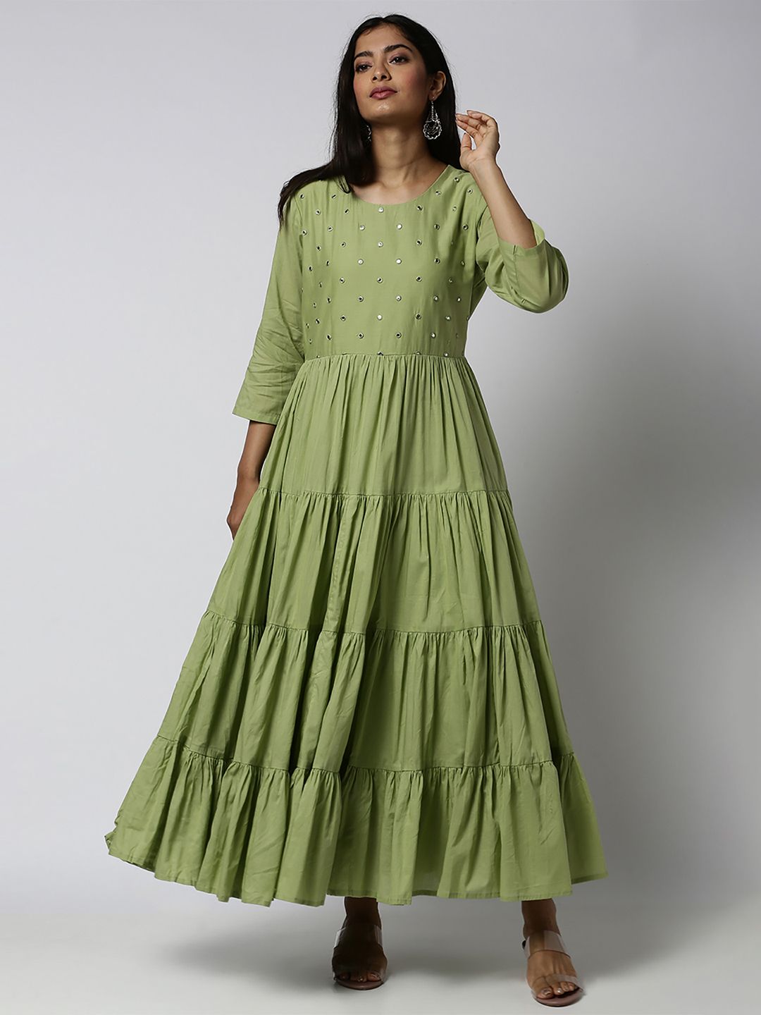 Soch Green Flared Sleeves Pure Cotton Anarkali Kurti Price in India
