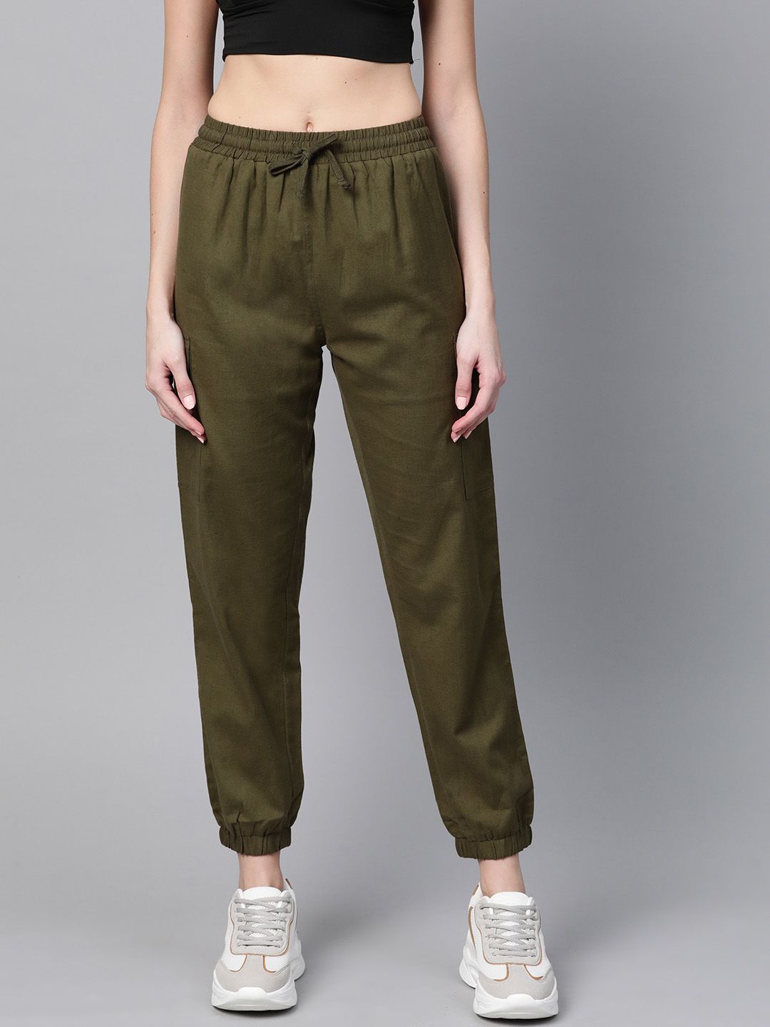 SASSAFRAS Women Olive Green Joggers Price in India