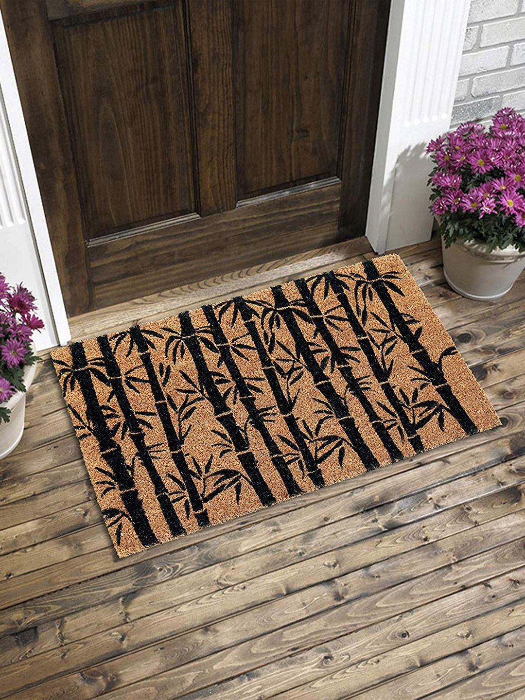 Onlymat Brown & Black Bamboo Print Coir Doormat Price in India