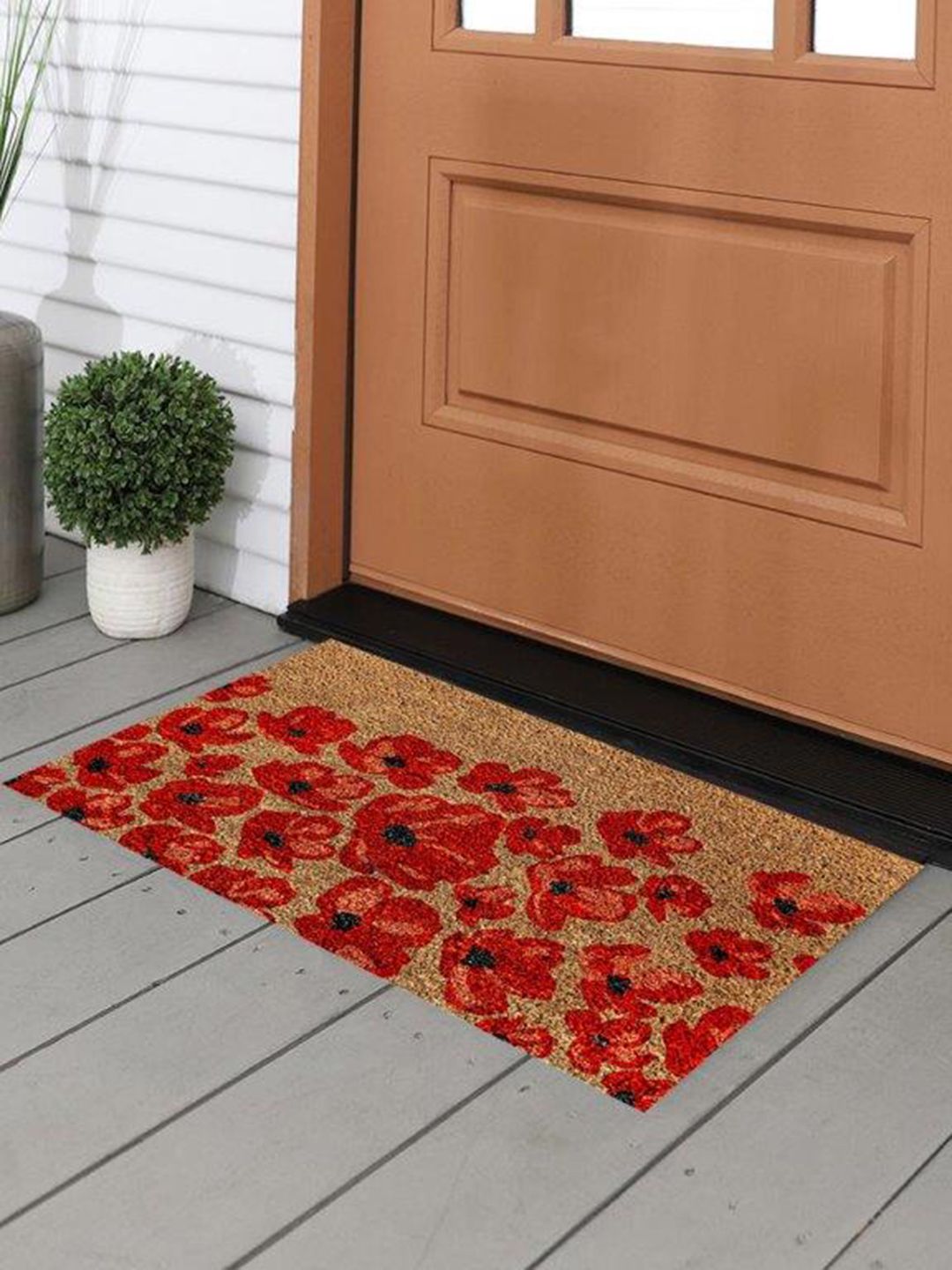 Onlymat Brown & Red Red Flower Coir Doormat Price in India