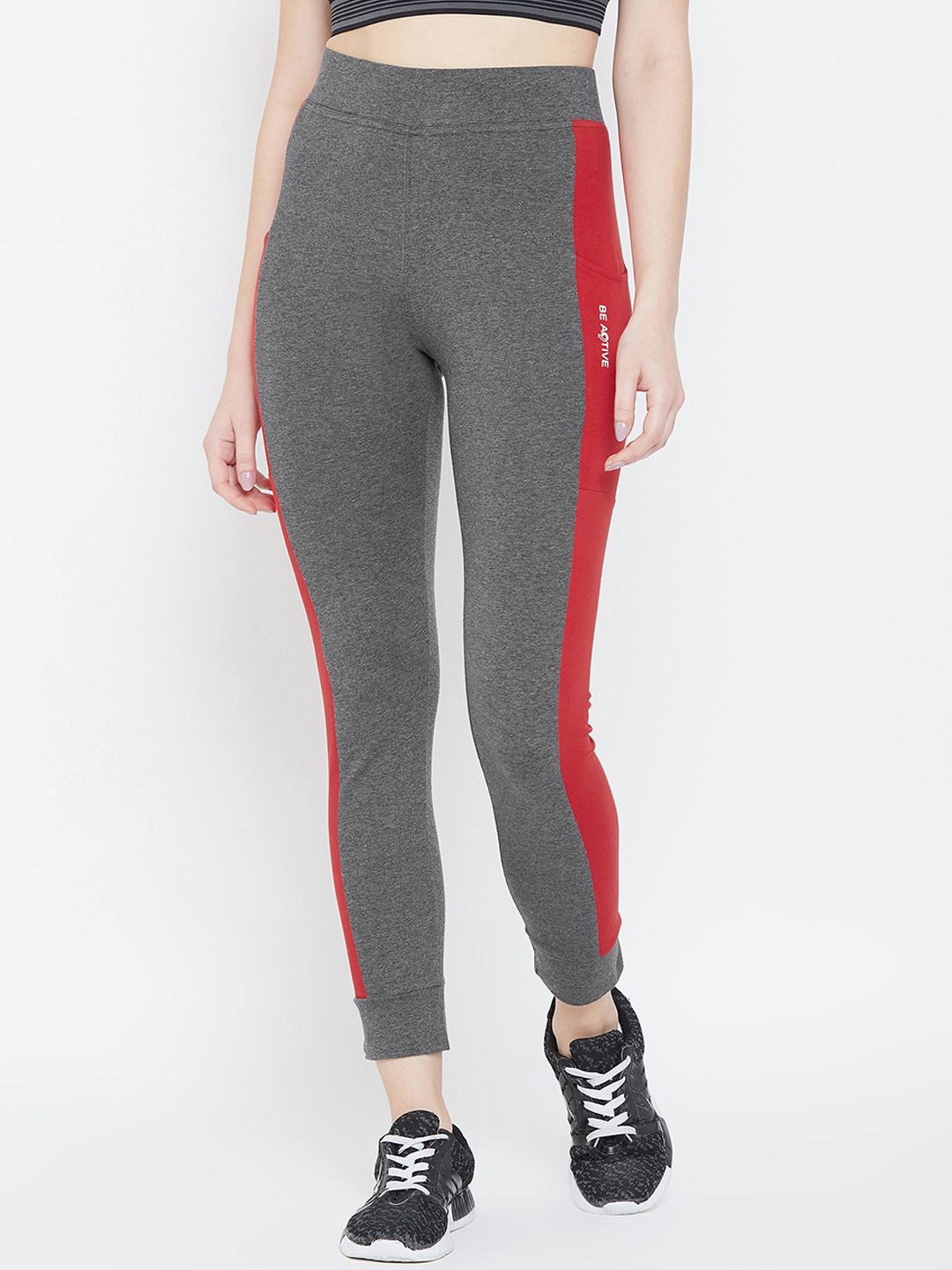 C9 AIRWEAR Women Grey Melange & Red Side Panelled Airwear Sporty Joggers Price in India