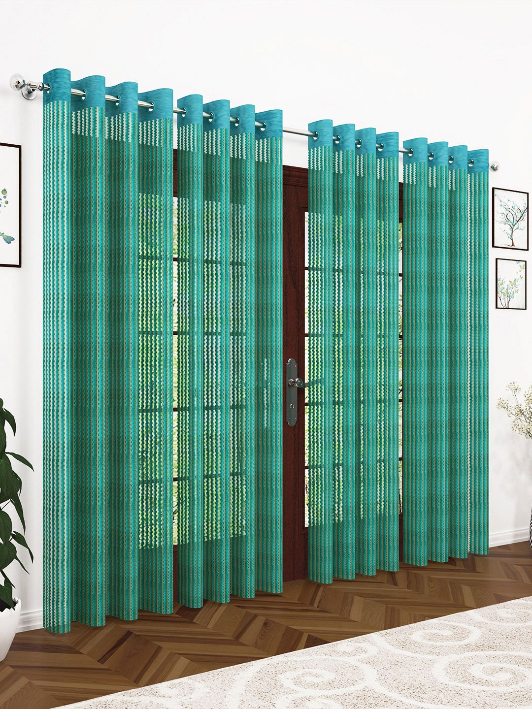 Story@home Turquoise Blue Set of 4  200GSM Sheer Semi Long Door Curtains Price in India