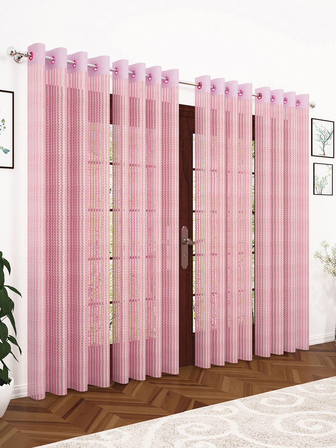 Story@home Pink Set of 4  200GSM Sheer Semi Long Door Curtains Price in India