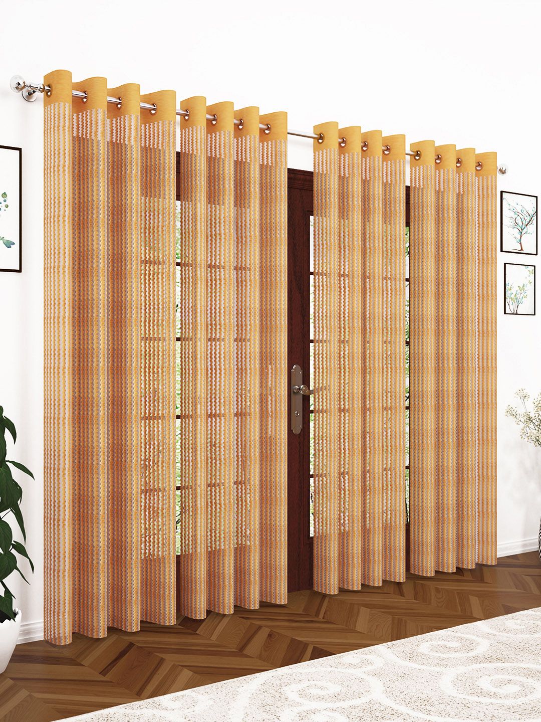 Story@home Mustard Yellow Set of 4 Sheer Long Door Curtains Price in India