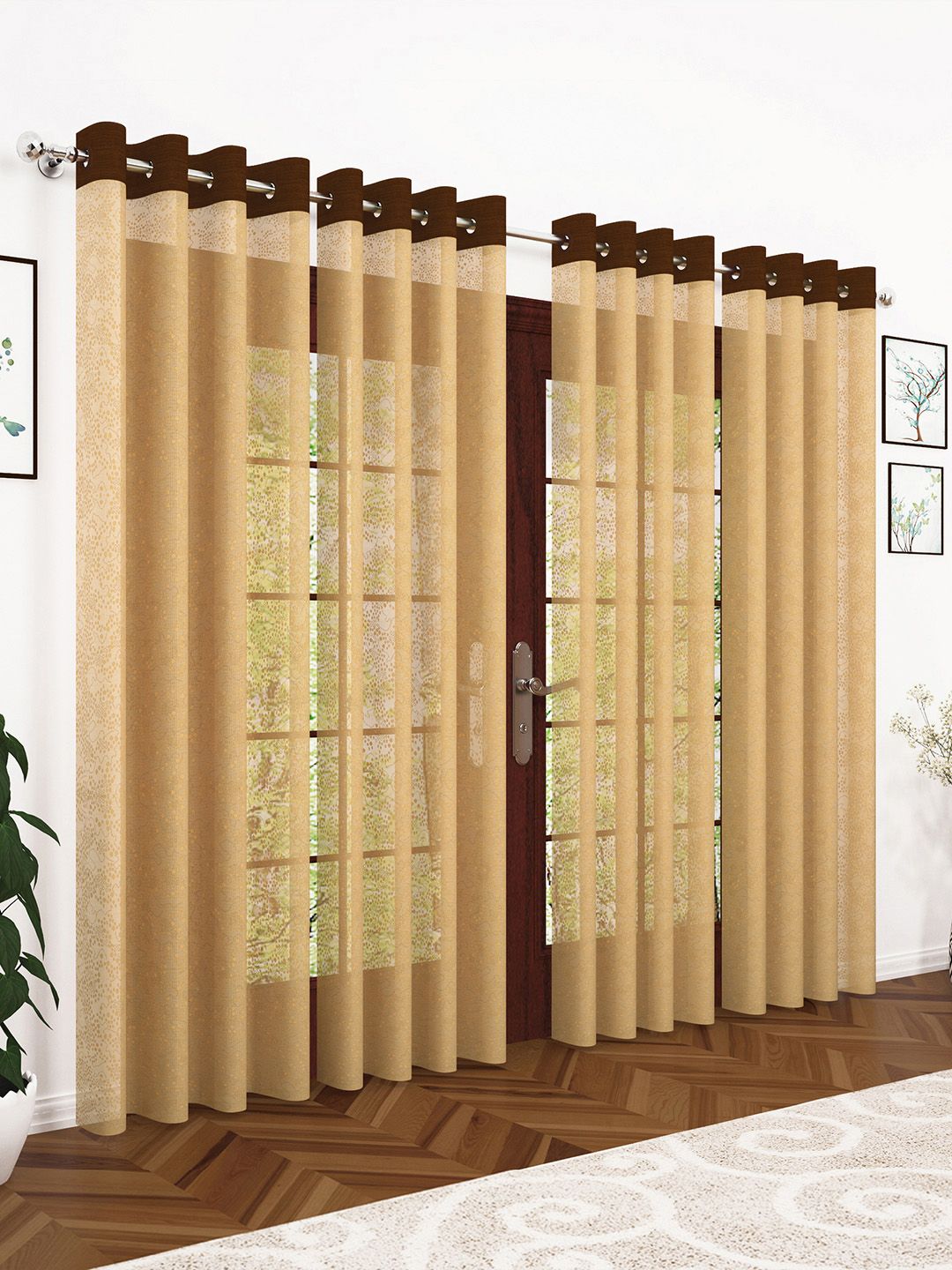 Story@home Brown Set of 4  Sheer Long Door Curtains Price in India