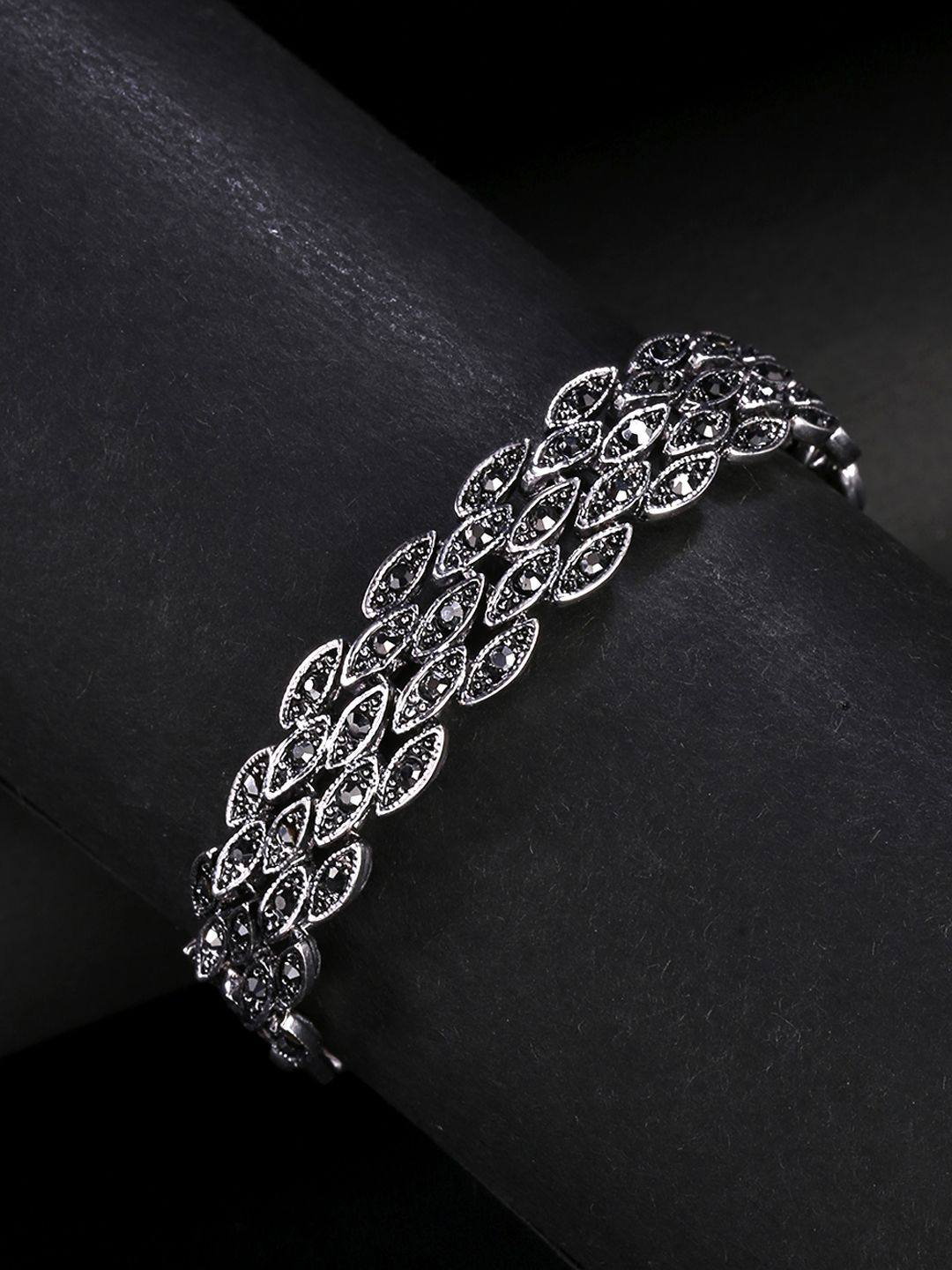 Yellow Chimes Silver-Toned Brass Plated Oxidized Bracelet Price in India