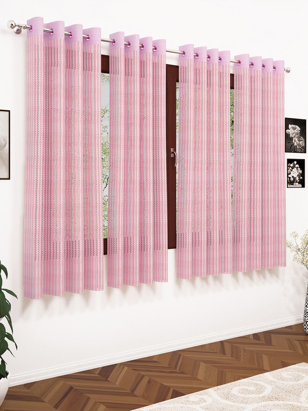 Story@home Pink Set of 4 200GSM Sheer Window Curtains Price in India