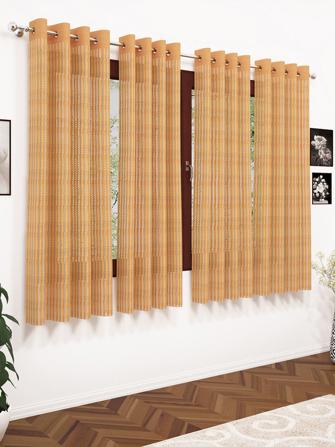 Story@home Yellow Set of 4 Sheer Window Curtains Price in India