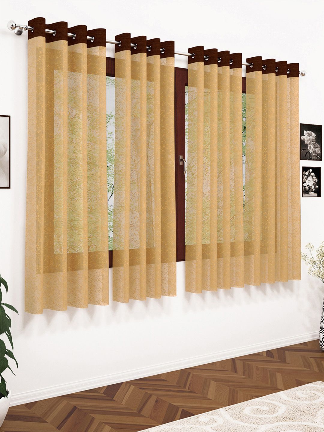 Story@home Brown Set of 4 200GSM Sheer Window Curtains Price in India