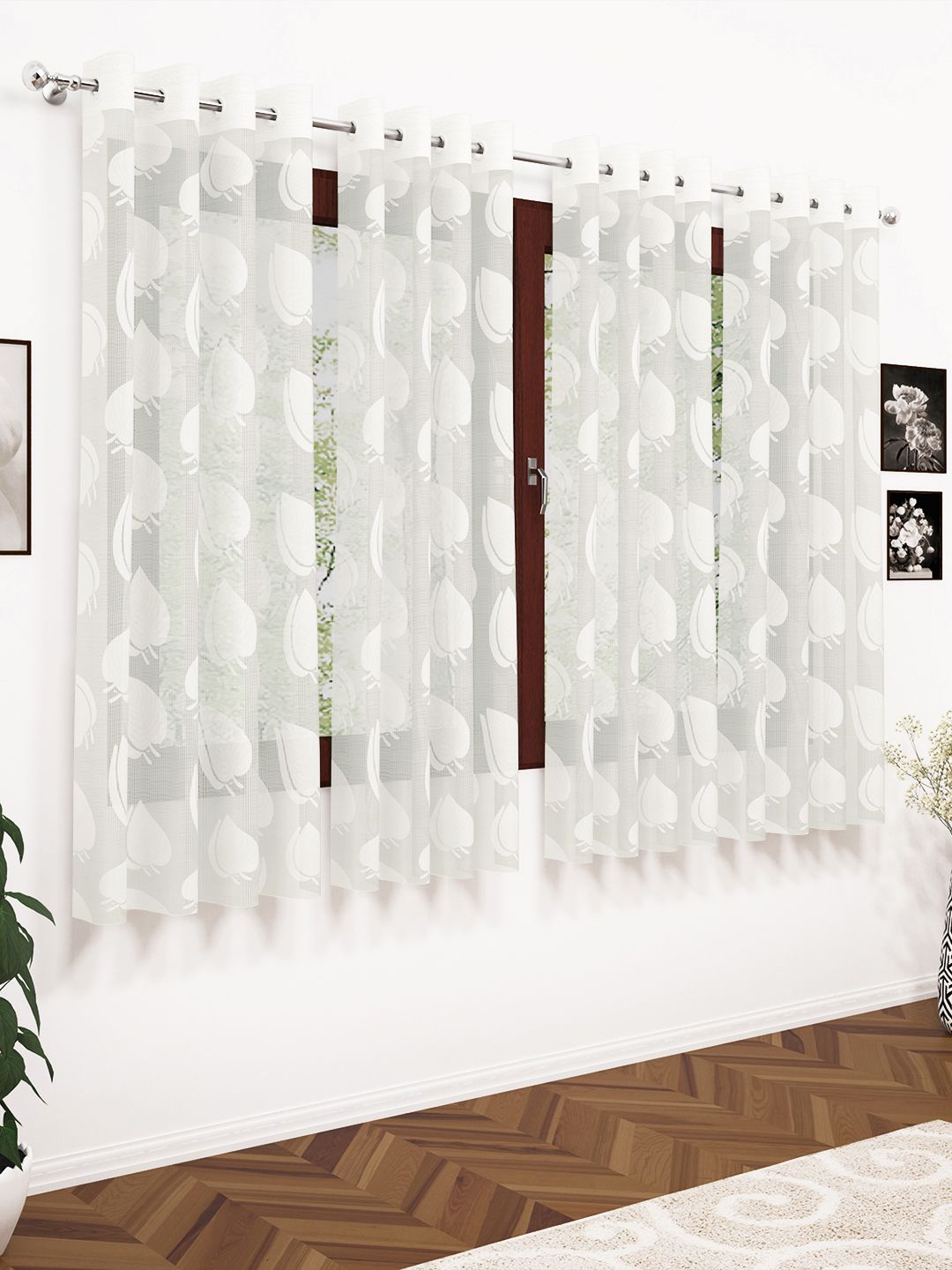 Story@home White Set of 4 200GSM Sheer Semi Window Curtains Price in India