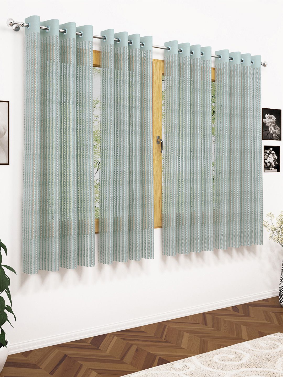 Story@home Teal Green Set of 4 Sheer Window Curtains Price in India