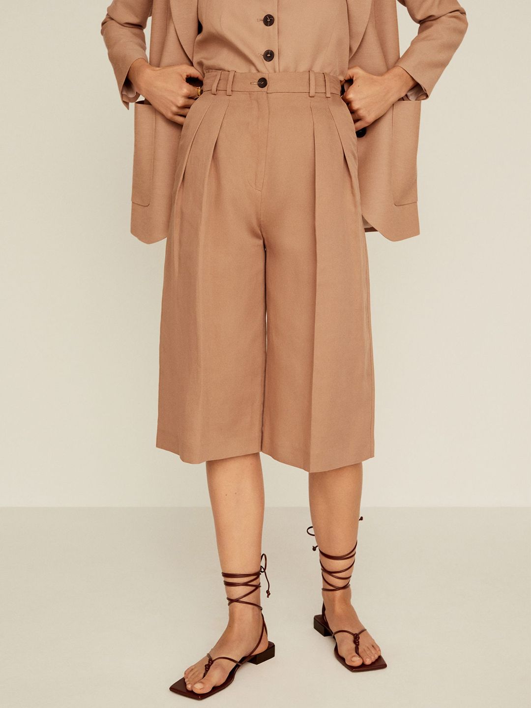 MANGO Women Brown High-Rise Regular Fit Solid Culottes