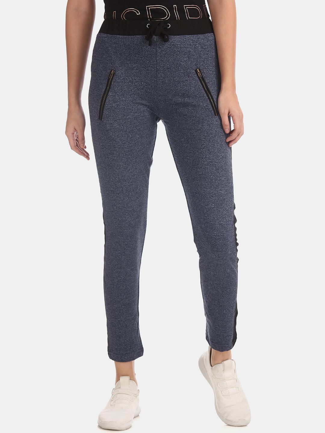 Sugr Women Grey & Black Solid Heathered Active Track Pants Price in India