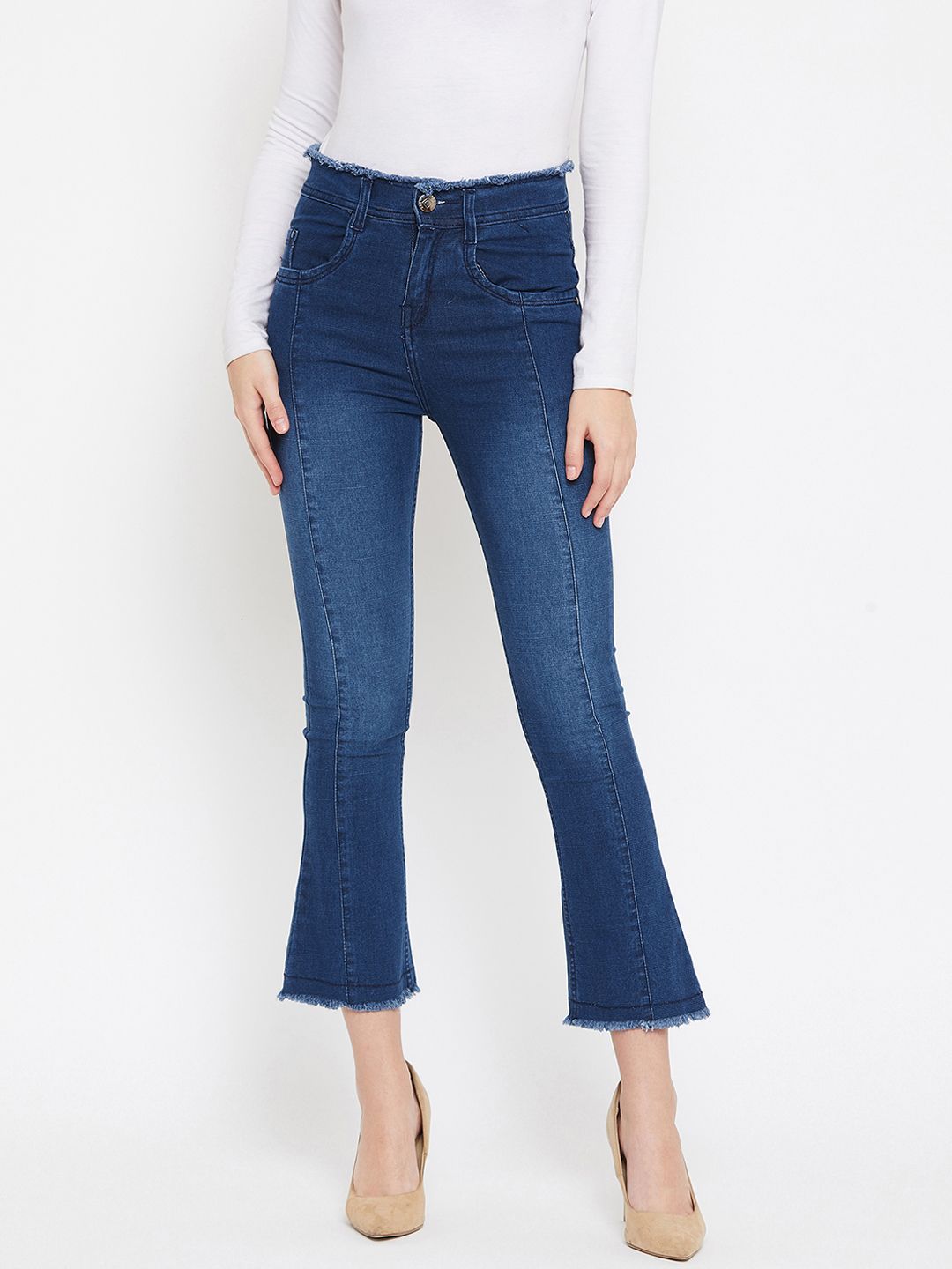 Nifty Women Blue Bootcut High-Rise Clean Look Stretchable Jeans Price in India