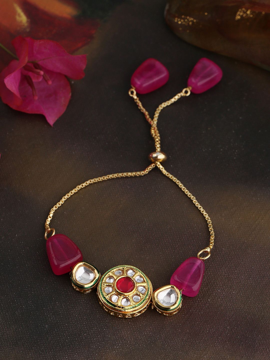 Shoshaa Magents & Gold-Plated Kundan Studded & Beaded Bracelet Price in India