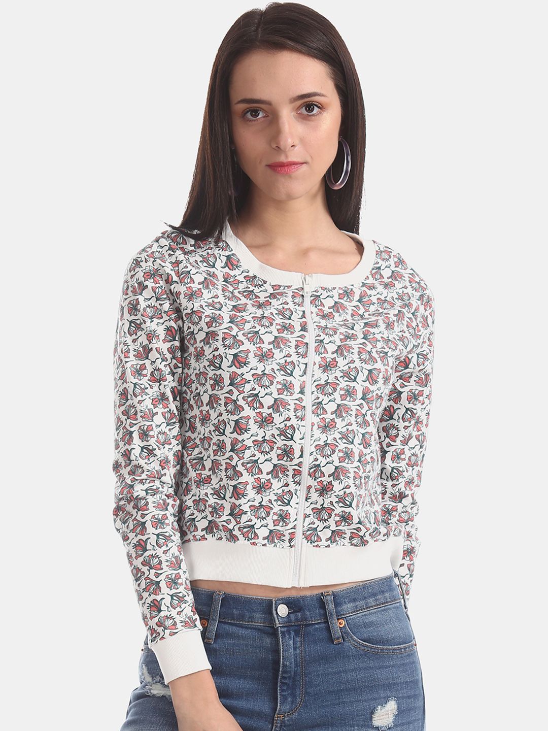 Sugr Women White Floral Print Sweatshirt Price in India