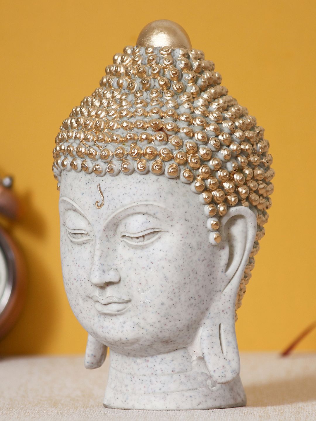 eCraftIndia Off-White & Gold-Toned Handcrafted Decorative Buddha Head Idol Price in India